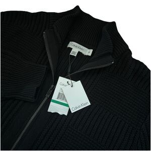 Calvin Klein Men’s Large Black Full Zip Preppy Knitted Mock Neck Sweater NWTS